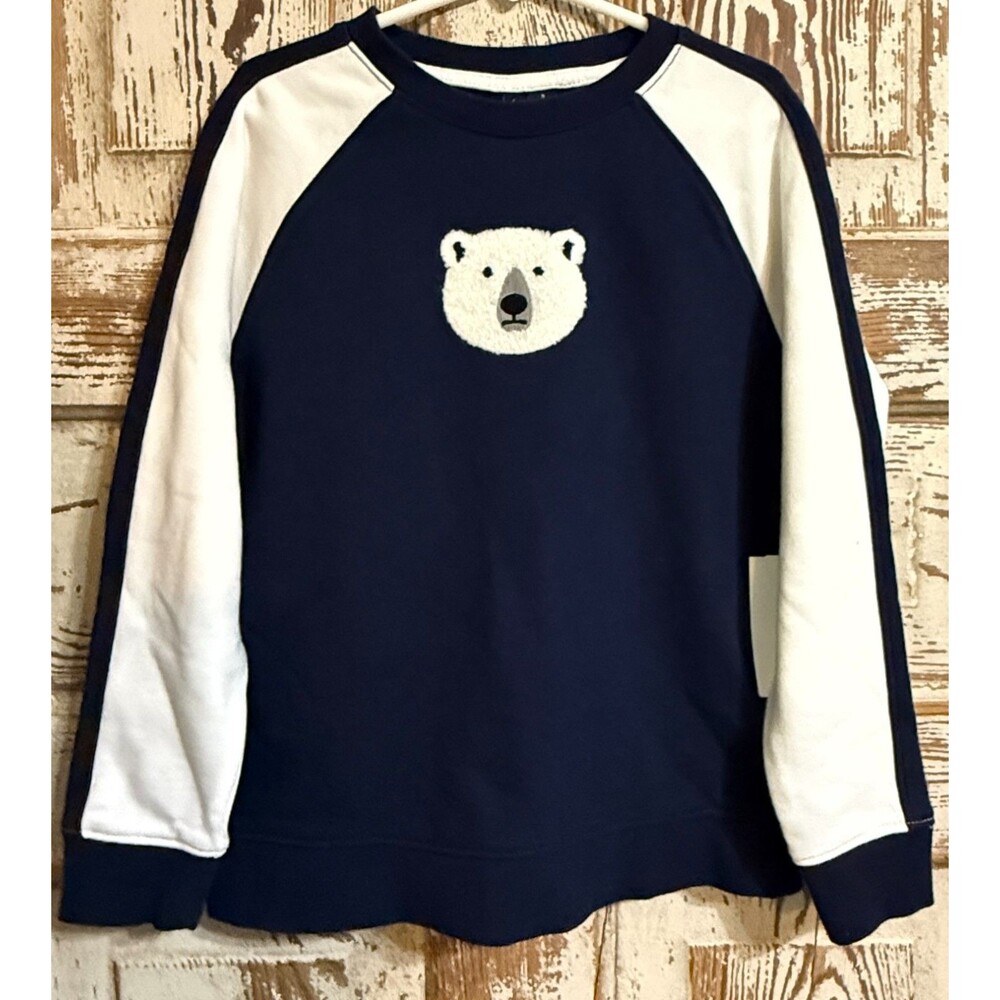 Janie and Jack Boys Polar Bear Applique Raglan Sweatshirt - Navy - Size 6